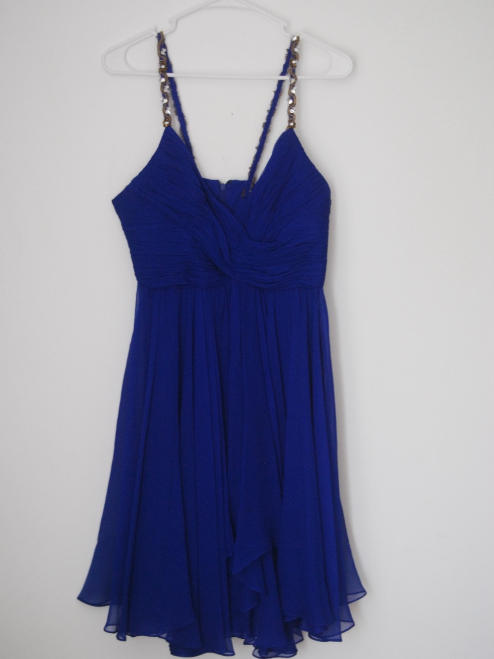 Marchesa Notte Royal Blue Cocktail Dress with Chain-Detail Straps